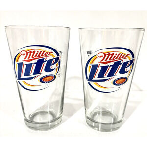 Vintage Miller Lite Pint Beer Glasses Chicago Bears 2003 Schedule Set Of 2 RARE